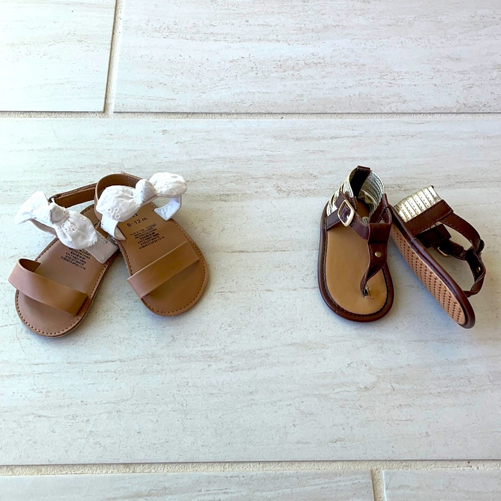 Baby Gap white Bow nude sandals and brown and gold sandals